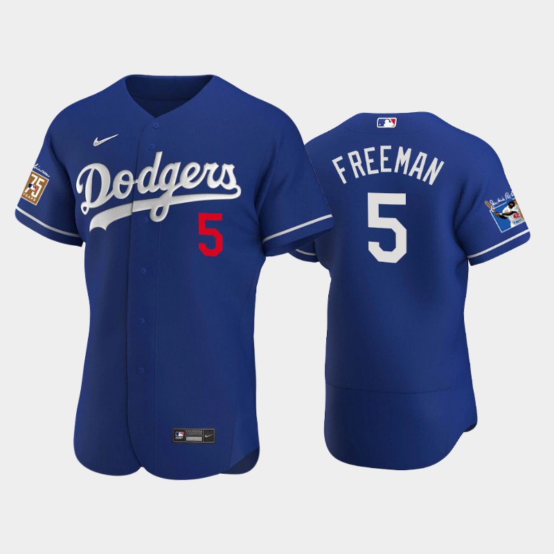 Los Angeles Dodgers #5 Freddie Freeman Men's Jackie Robinson 75th Anniversary Authentic Jersey - Royal