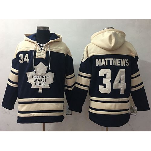 Maple Toronto Maple Leafs #34 Auston Matthews Blue Sawyer Hooded Sweatshirt Stitched Jersey Men's