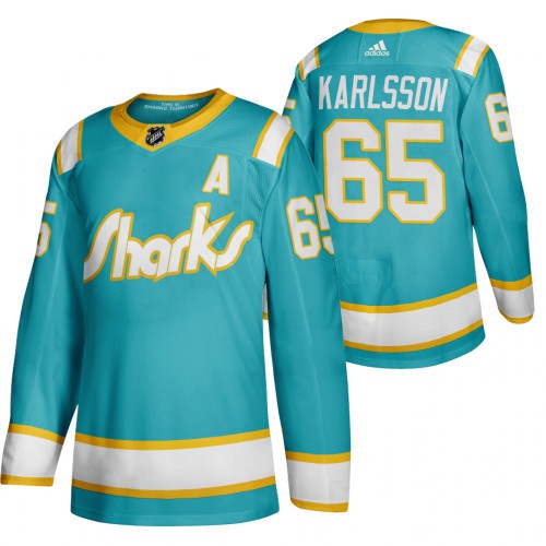 San Jose San Jose Sharks #65 Erik Karlsson Men's Adidas 2020 Throwback Authentic Player Jersey Teal Men's