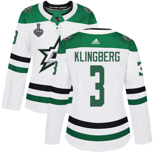 Adidas Dallas Stars #3 John Klingberg White Road Authentic Women's 2020 Stanley Cup Final Stitched Jersey Womens