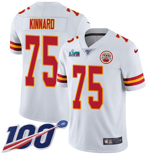 Chiefs #75 Darian Kinnard White Super Bowl LVII Patch Men's Stitched 100th Season Vapor Limited Jersey