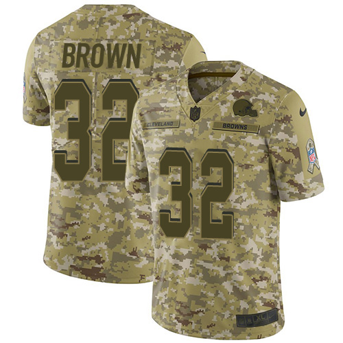 Browns #32 Jim Brown Camo Youth Stitched Limited 2018 Salute To Service Jersey