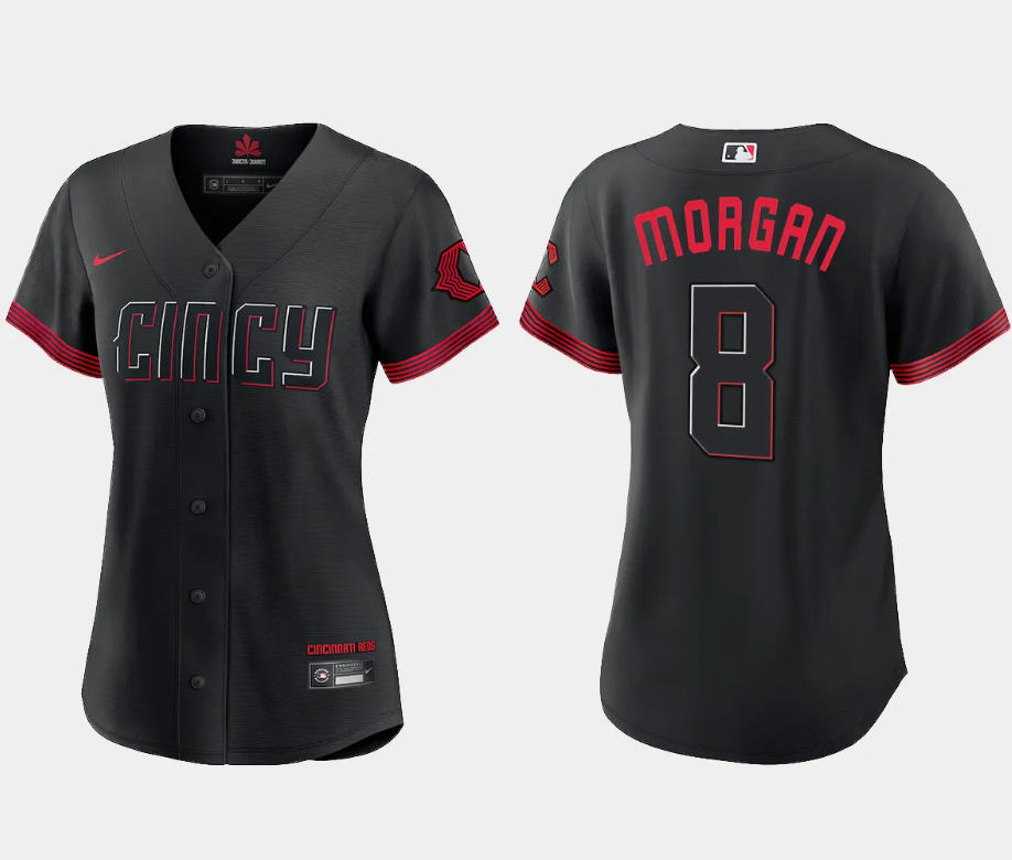 Women Cincinnati Reds Joe Morgan Black 2023 City Connect Replica Jersey