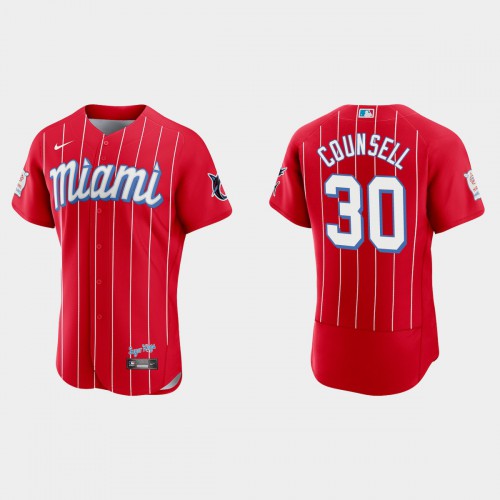 Miami Miami Marlins #30 Craig Counsell Men's 2021 City Connect Authentic Jersey Red Men's