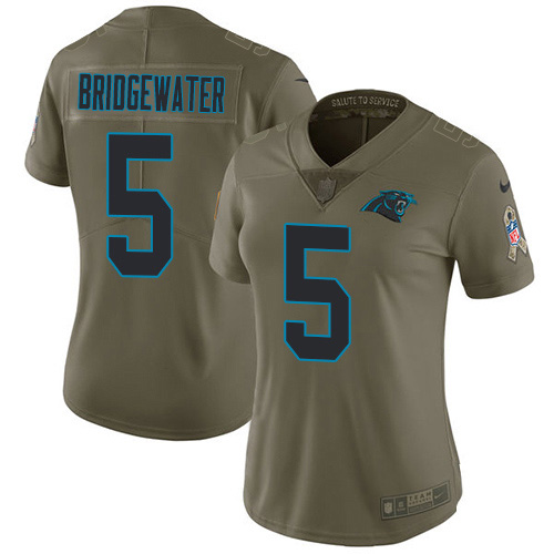 Carolina Panthers #5 Teddy Bridgewater Olive Women's Stitched Limited 2017 Salute To Service Jersey Womens