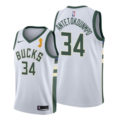 Milwaukee Bucks #34 Giannis Antetokounmpo 2021 Finals Champions Swingman Association Edition Jersey White Mens