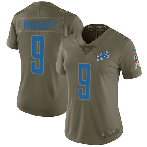 Lions #9 Jameson Williams Olive Women's Stitched Limited 2017 Salute To Service Jersey