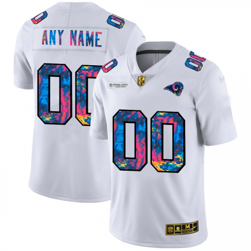 Los Angeles Rams Custom Men's White Multi-Color 2020 Crucial Catch Limited Jersey