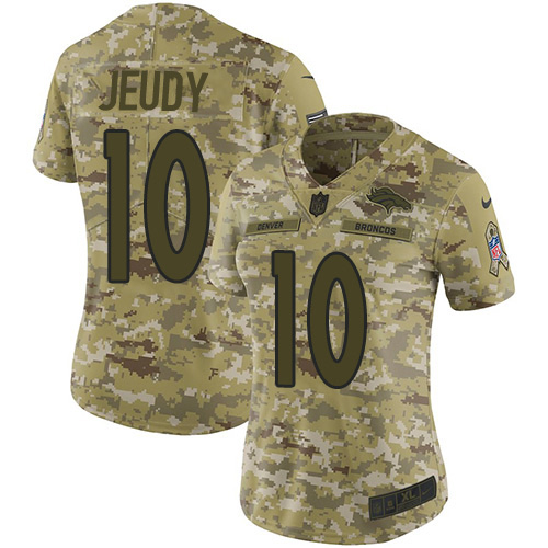 Broncos #10 Jerry Jeudy Camo Women's Stitched Limited 2018 Salute To Service Jersey