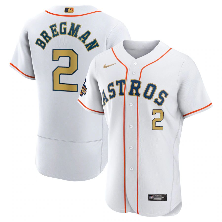 Houston Astros #2 Alex Bregman White Gold 2023 Gold Collection Authentic Jersey