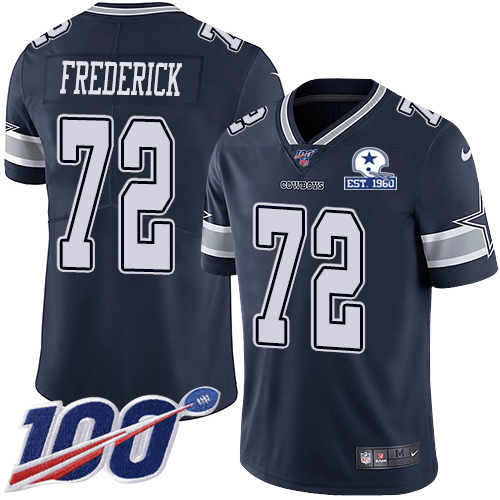 Dallas Cowboys #72 Travis Frederick Navy Blue Team Color Men's Stitched With Established In 1960 Patch 100th Season Vapor Untouchable Limited Jers