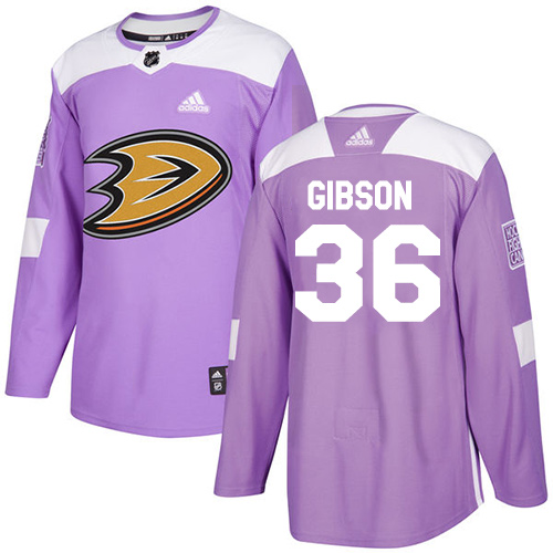 Adidas Anaheim Ducks #36 John Gibson Purple Authentic Fights Cancer Youth Stitched Jersey Youth