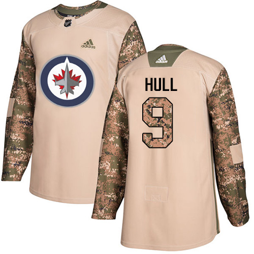 Adidas Winnipeg Jets #9 Bobby Hull Camo Authentic 2017 Veterans Day Stitched Jersey Men's
