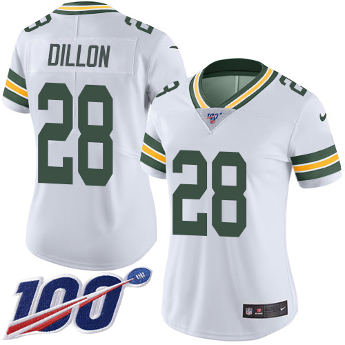 Packers #28 AJ Dillon White Women's Stitched 100th Season Vapor Untouchable Limited Jersey