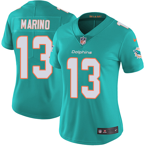 Dolphins #13 Dan Marino Aqua Green Team Color Women's Stitched Vapor Untouchable Limited Jersey