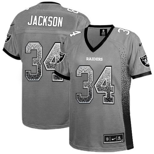 Raiders #34 Bo Jackson Grey Women's Stitched Elite Drift Fashion Jersey