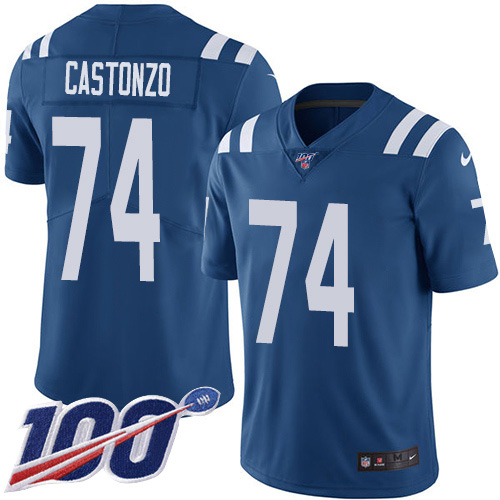 Indianapolis Colts #74 Anthony Castonzo Royal Blue Team Color Youth Stitched 100th Season Vapor Untouchable Limited Jersey Youth