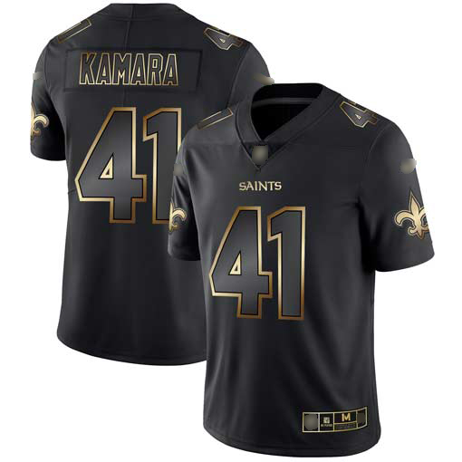 Saints #41 Alvin Kamara Black/Gold Men's Stitched Vapor Untouchable Limited Jersey