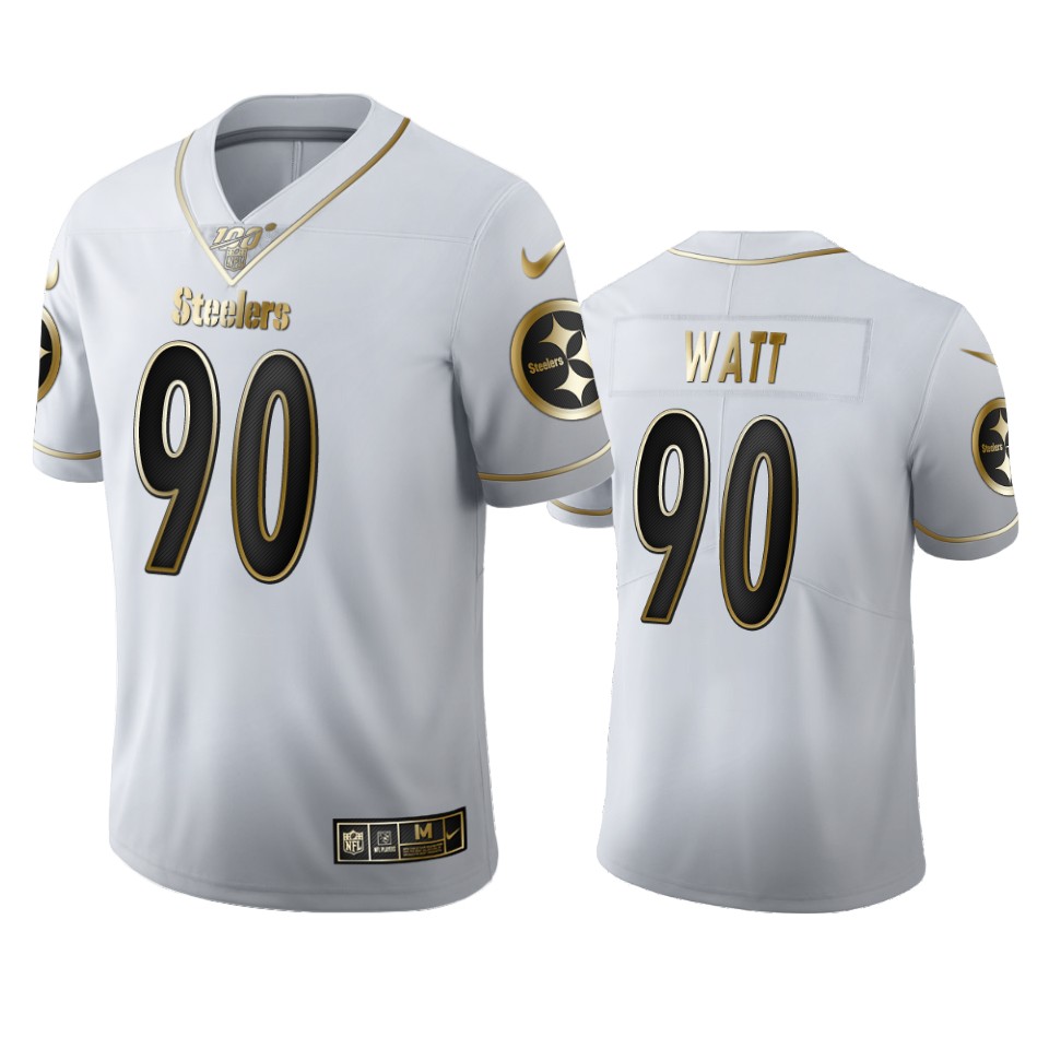 Pittsburgh Steelers #90 T.J. Watt Men's White Golden Edition Vapor Limited 100 Jersey