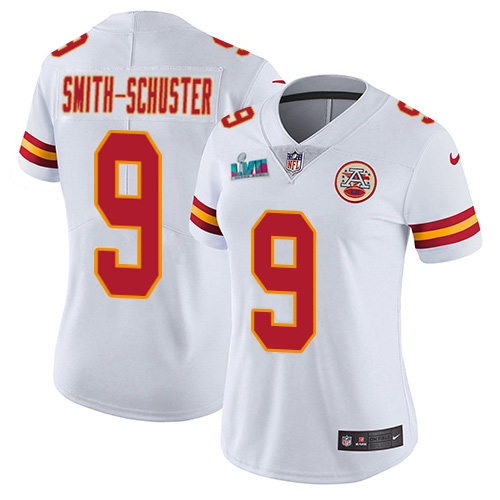 Chiefs #9 JuJu Smith-Schuster White Super Bowl LVII Patch Women's Stitched Vapor Untouchable Limited Jersey