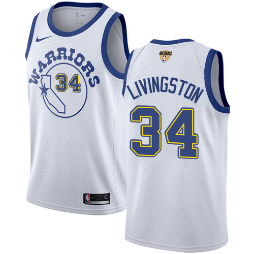 Golden State Warriors #34 Shaun Livingston White Throwback The Finals Patch Swingman Hardwood Classics Jersey Mens