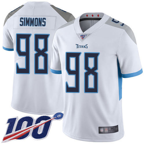 Titans #98 Jeffery Simmons White Men's Stitched 100th Season Vapor Limited Jersey