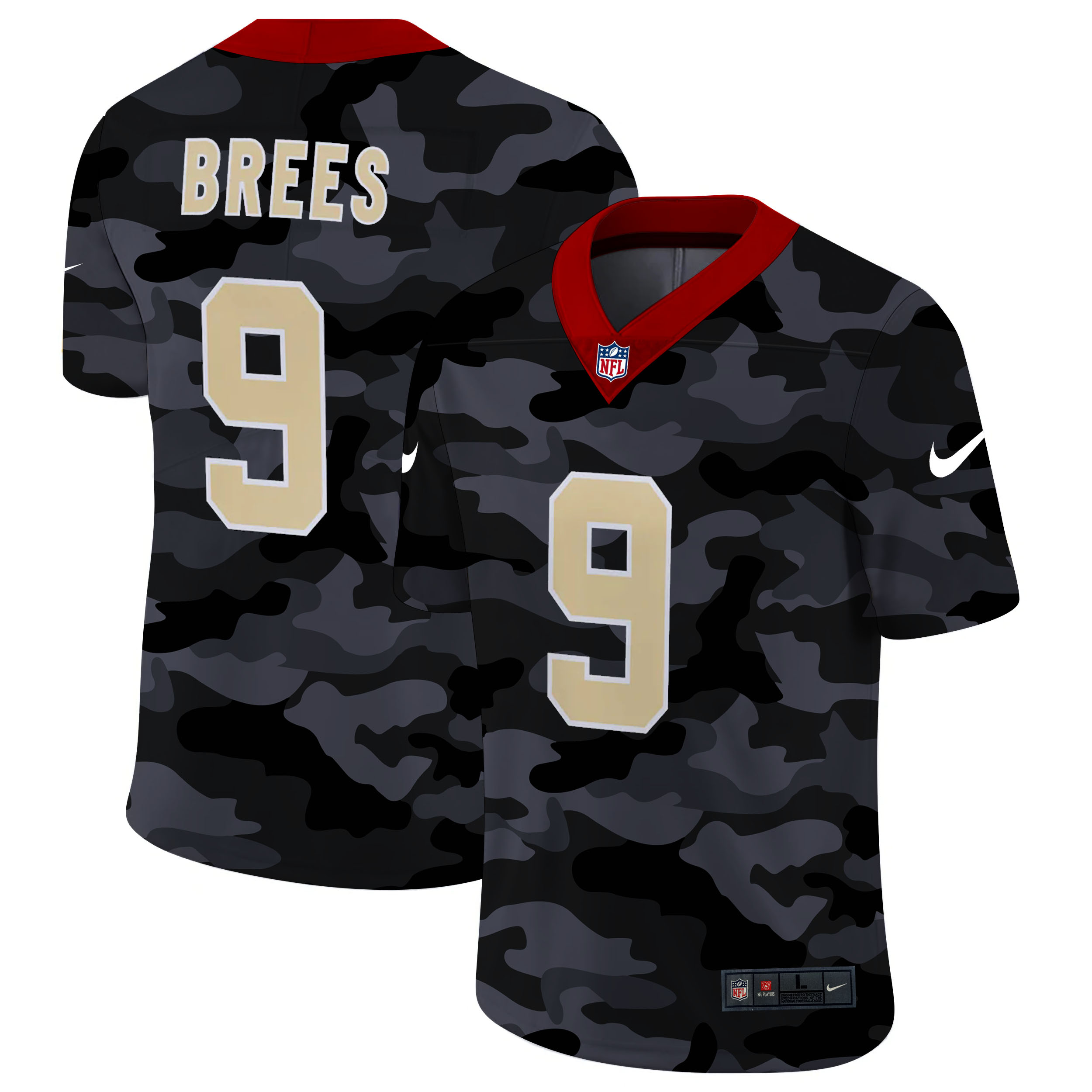 New Orleans Saints #9 Drew Brees Men's 2020 Black CAMO Vapor Untouchable Limited Stitched Jersey