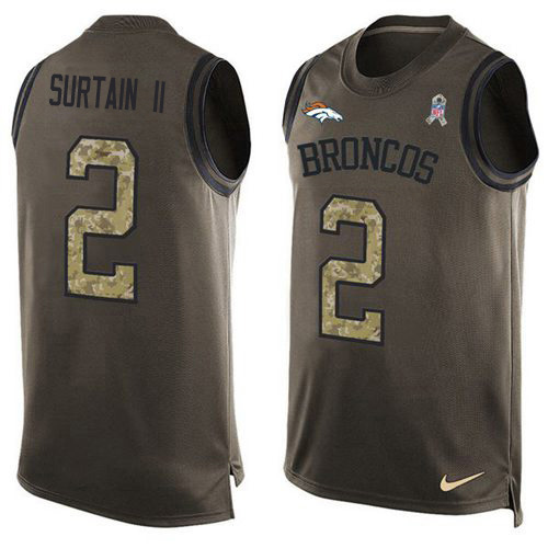 Broncos #2 Patrick Surtain II Green Men's Stitched Limited Salute To Service Tank Top Jersey