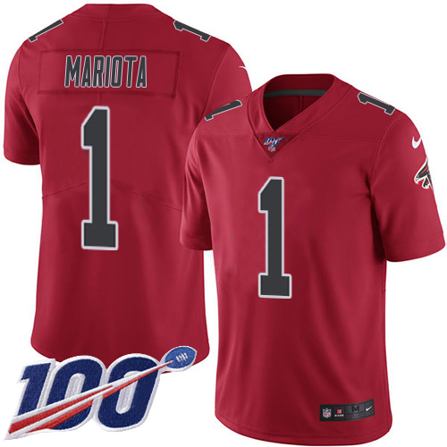 Falcons #1 Marcus Mariota Red Stitched Youth Limited Rush 100th Season Jersey