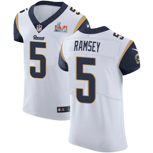 Rams #5 Jalen Ramsey White Super Bowl LVI Patch Men's Stitched Vapor Untouchable Elite Jersey