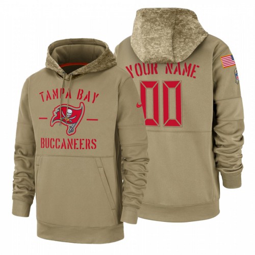 Tampa Bay Buccaneers Custom Tan 2019 Salute To Service Name & Number Sideline Therma Pullover Hoodie
