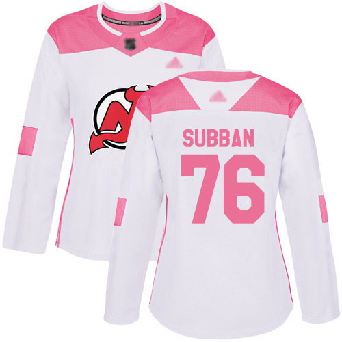 Adidas New Jersey Devils #76 P.K. Subban White/Pink Authentic Fashion Women's Stitched Jersey Womens