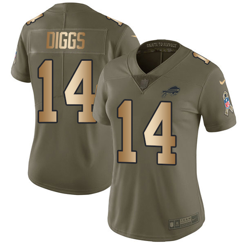 Bills #14 Stefon Diggs Olive/Gold Women's Stitched Limited 2017 Salute To Service Jersey