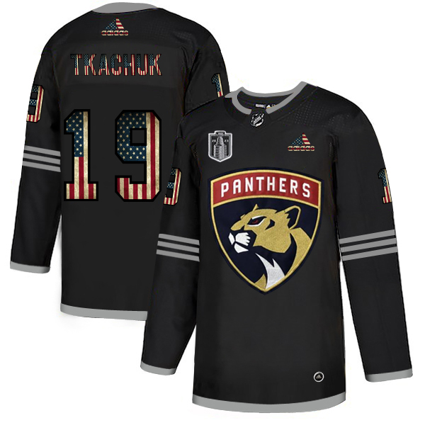 Florida Panthers #19 Matthew Tkachuk Adidas Men's Black 2023 Stanley Cup Final Patch USA Flag Limited Jersey