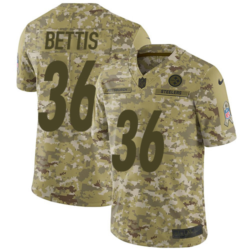 Steelers #36 Jerome Bettis Camo Youth Stitched Limited 2018 Salute To Service Jersey