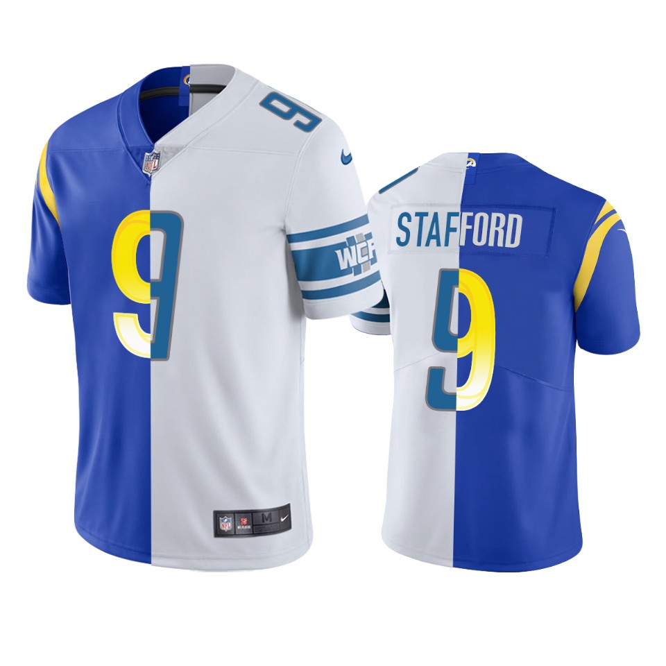 Los Angeles Rams #9 Matthew Stafford Men's Royal White Split Game Limited Jersey