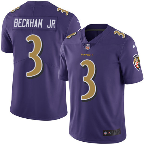 Ravens #3 Odell Beckham Jr. Purple Youth Stitched Limited Rush Jersey