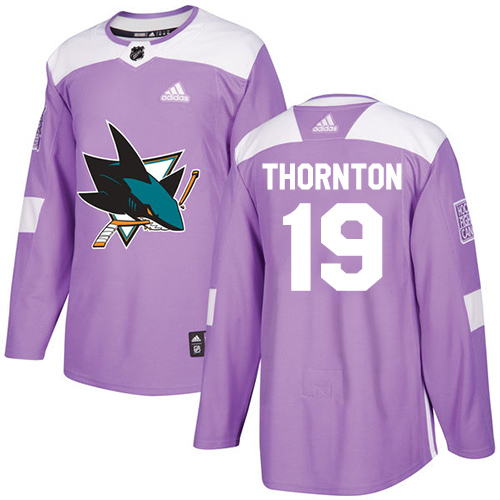Adidas San Jose Sharks #19 Joe Thornton Purple Authentic Fights Cancer Stitched Youth Jersey Youth