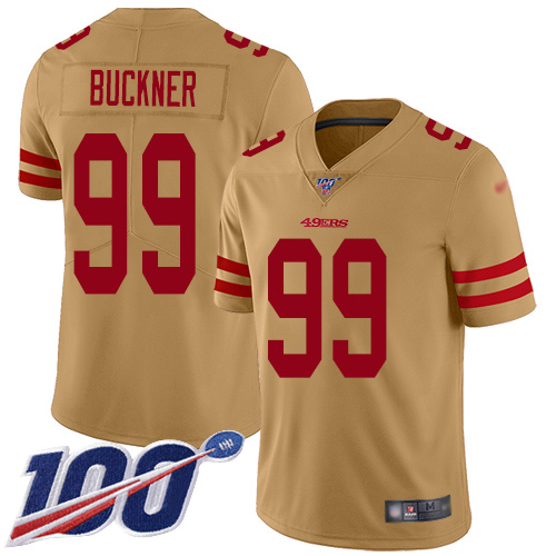 San Francisco 49ers #99 DeForest Buckner Gold Men's Stitched Limited Inverted Legend 100th Season Jersey Men's
