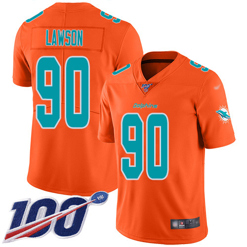 Miami Dolphins #90 Shaq Lawson Orange Men's Stitched Limited Inverted Legend 100th Season Jersey Men's