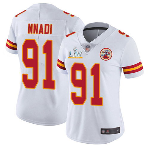 Kansas City Chiefs #91 Derrick Nnadi White Women's Super Bowl LV Bound Stitched Vapor Untouchable Limited Jersey Womens