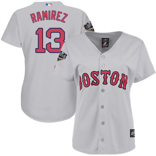 Boston Red Sox #13 Hanley Ramirez Grey Road 2018 World Series Women's Stitched Jersey Womens