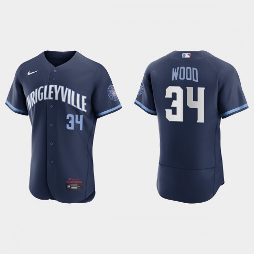 Chicago Chicago Cubs #34 Kerry Wood Men's 2021 City Connect Authentic Navy Jersey Men's