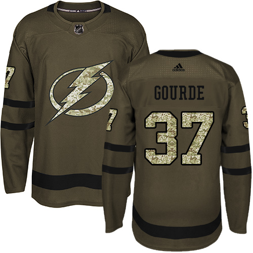 Adidas Tampa Bay Lightning #37 Yanni Gourde Green Salute to Service Stitched Youth Jersey Youth