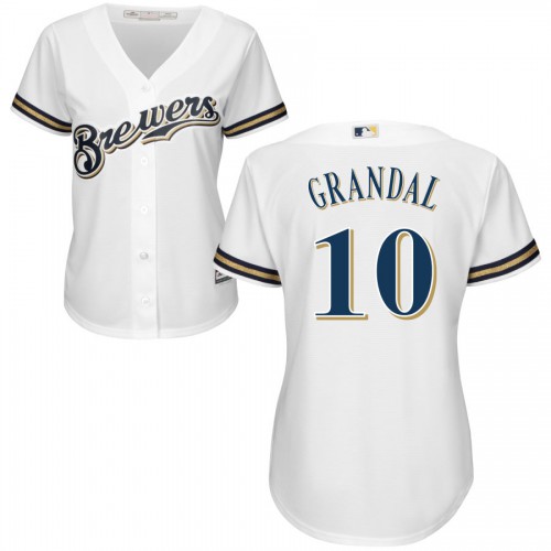 Milwaukee Brewers #10 Yasmani Grandal White Women's Home Cool Base Stitched Jersey Womens
