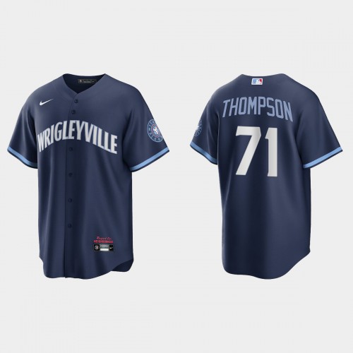 Chicago Chicago Cubs #71 Keegan Thompson Men's 2021 City Connect Fans Version Navy Jersey Men's