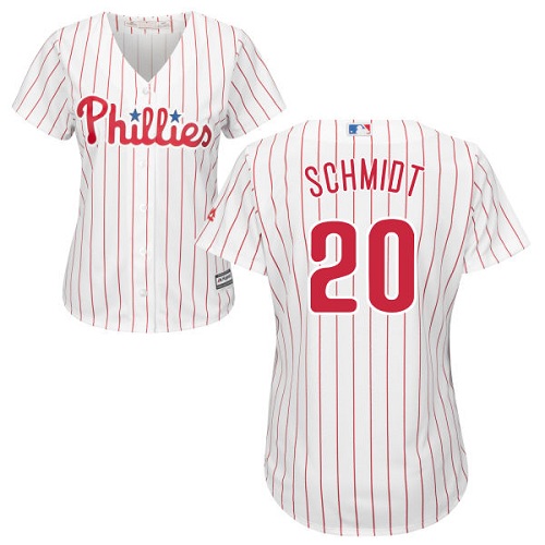 Philadelphia Phillies #20 Mike Schmidt White(Red Strip) Home Women's Stitched Jersey Womens