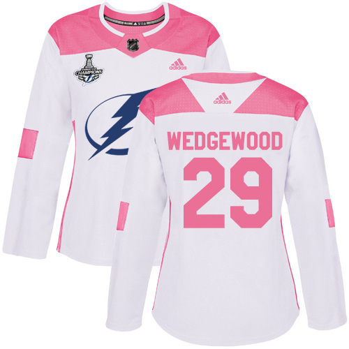 Adidas Tampa Bay Lightning #29 Scott Wedgewood White/Pink Authentic Fashion Women's 2020 Stanley Cup Champions Stitched Jersey Womens