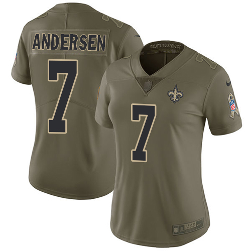 New Orleans Saints #7 Morten Andersen Olive Women's Stitched Limited 2017 Salute to Service Jersey Womens