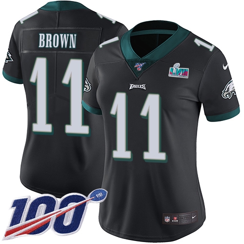Eagles #11 A.J. Brown Black Alternate Super Bowl LVII Patch Women's Stitched 100th Season Vapor Untouchable Limited Jersey